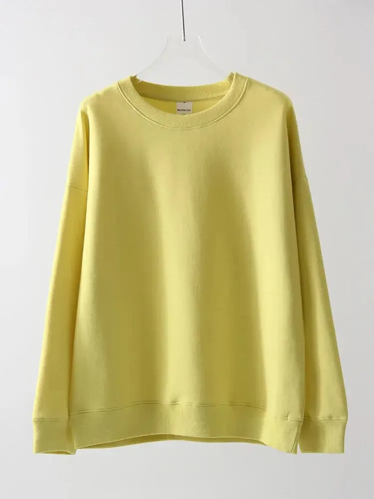 Women Sweatshirts No Hood Oversized Cotton Long Sleeve Tops Basic Solid O Neck Sweatshirts For Women Oversized Pullovers Spring