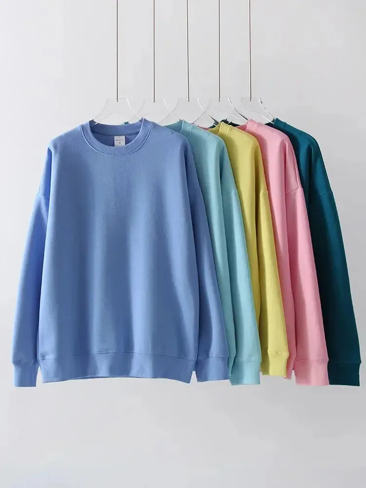 Women Sweatshirts No Hood Oversized Cotton Long Sleeve Tops Basic Solid O Neck Sweatshirts For Women Oversized Pullovers Spring
