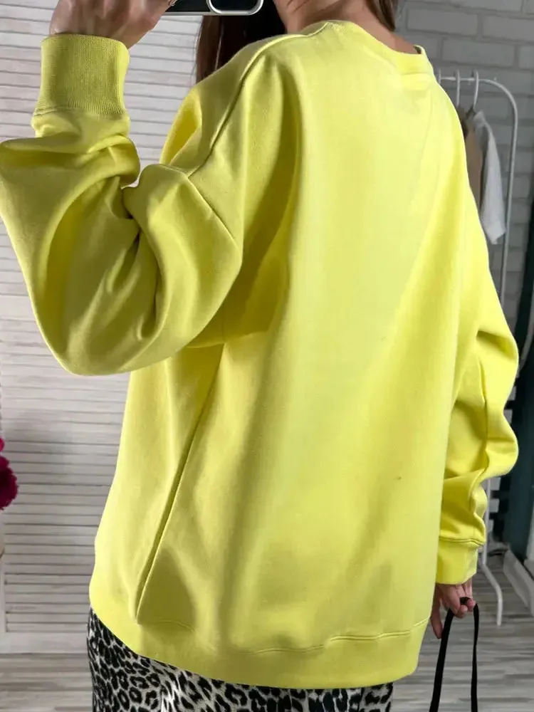 Women Sweatshirts No Hood Oversized Cotton Long Sleeve Tops Basic Solid O Neck Sweatshirts For Women Oversized Pullovers Spring