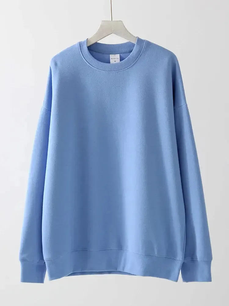 Women Sweatshirts No Hood Oversized Cotton Long Sleeve Tops Basic Solid O Neck Sweatshirts For Women Oversized Pullovers Spring