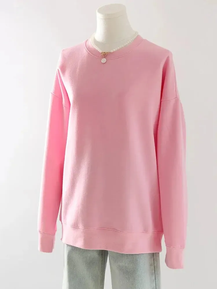 Women Sweatshirts No Hood Oversized Cotton Long Sleeve Tops Basic Solid O Neck Sweatshirts For Women Oversized Pullovers Spring