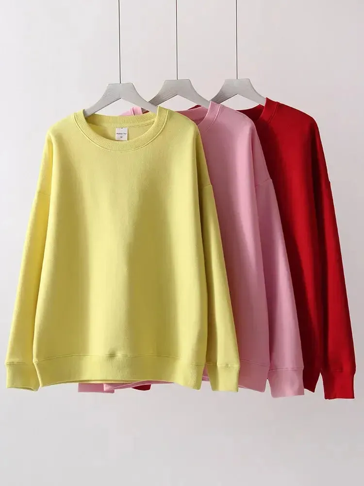 Women Sweatshirts No Hood Oversized Cotton Long Sleeve Tops Basic Solid O Neck Sweatshirts For Women Oversized Pullovers Spring