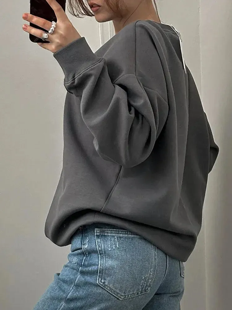 Women Sweatshirts No Hood Oversized Cotton Long Sleeve Tops Basic Solid O Neck Sweatshirts For Women Oversized Pullovers Spring