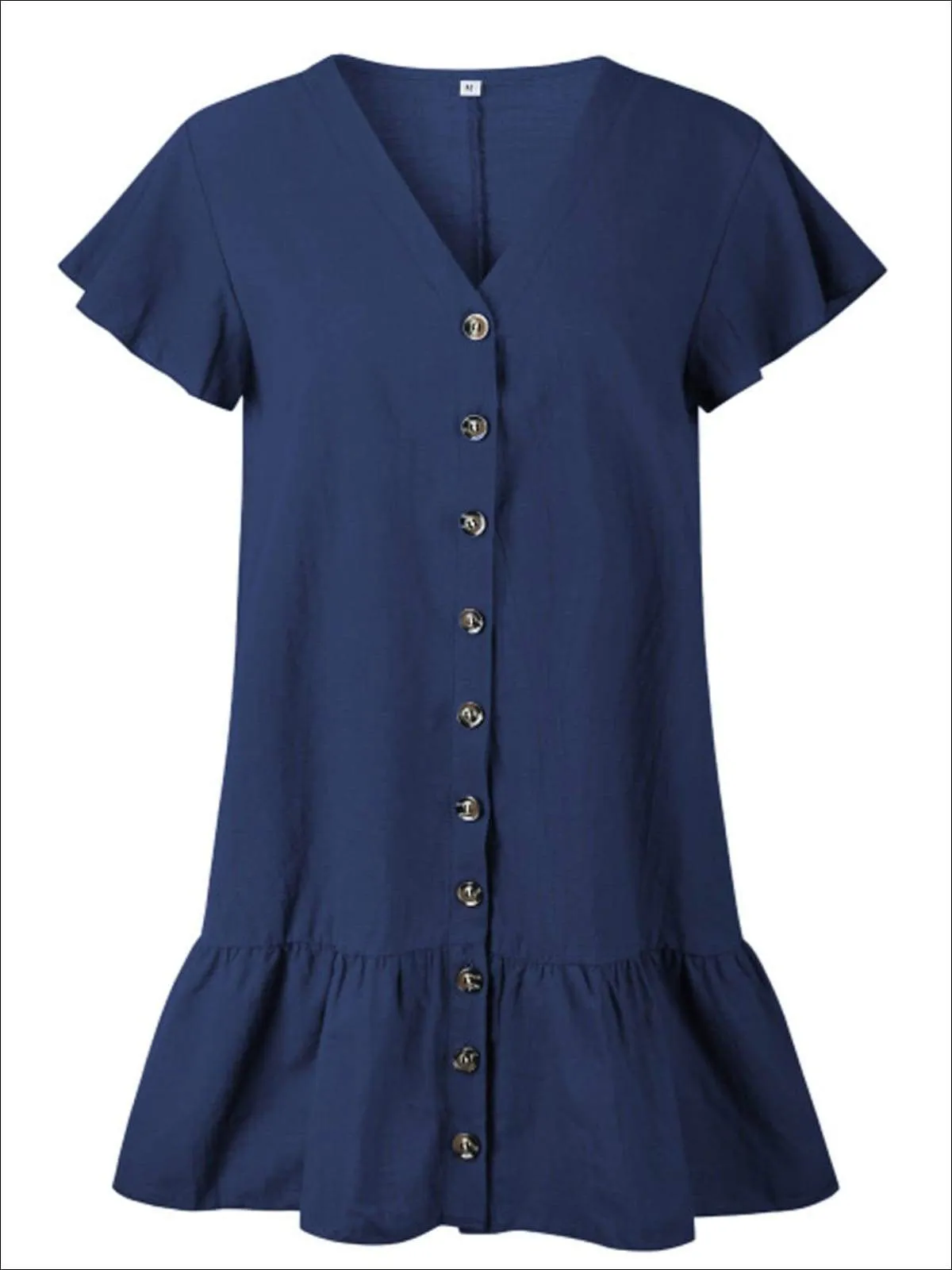 Women's Button Up V-Neck Ruffled Hem Casual Dress