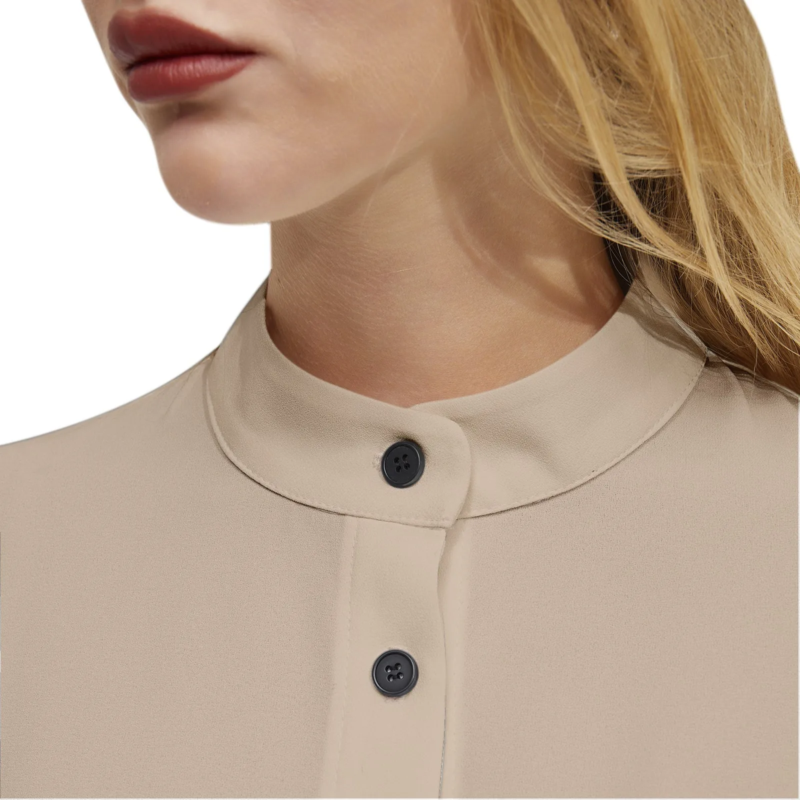 Women's Solid Beige Button-Up Shirt – Minimalist & Chic