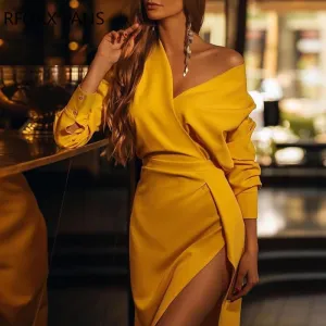 Women‘s V neck slit Dress