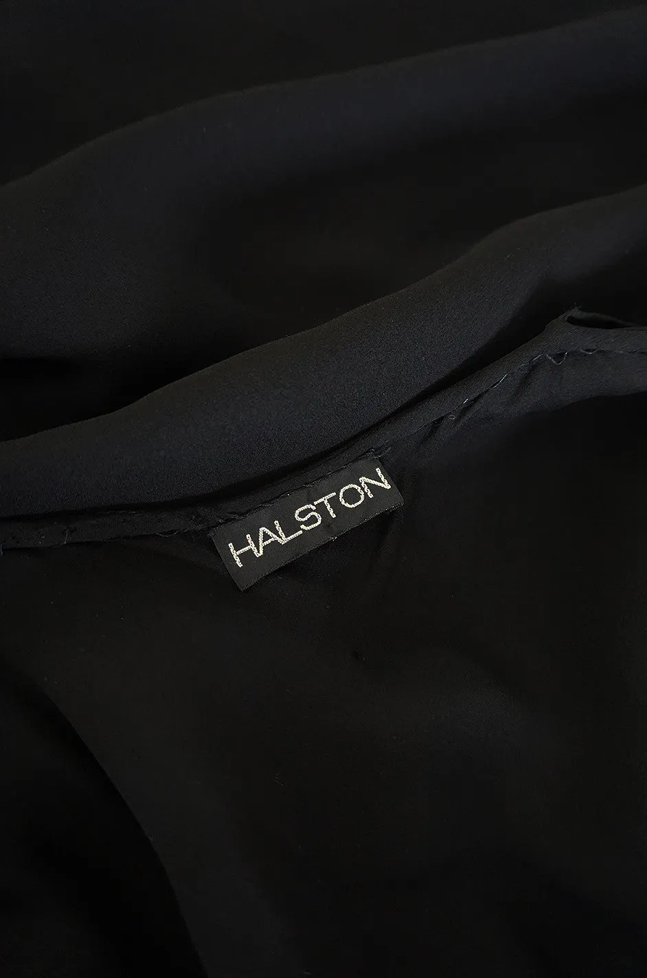 Wonderful c1974 Halston Black Bias Cut Silk Chiffon Dress