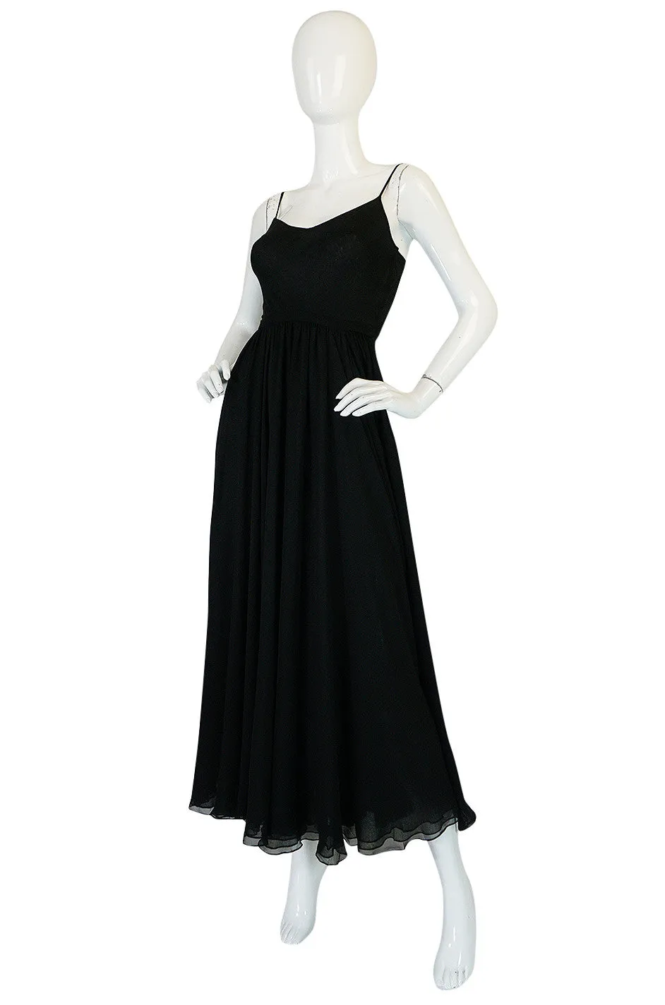 Wonderful c1974 Halston Black Bias Cut Silk Chiffon Dress