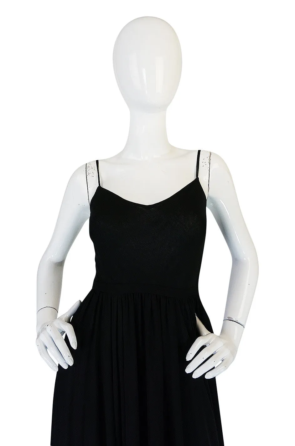 Wonderful c1974 Halston Black Bias Cut Silk Chiffon Dress