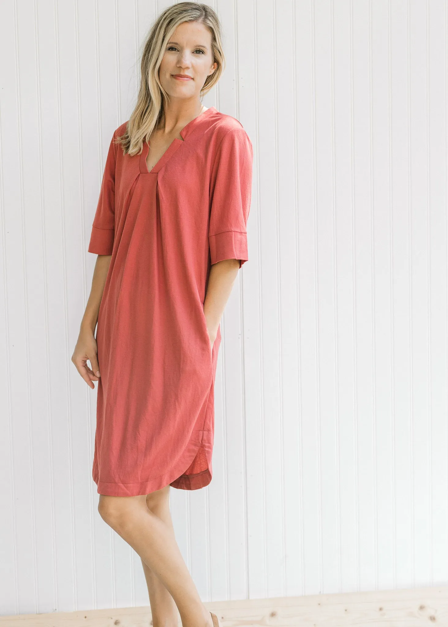 X Terracotta Notch Neck Dress