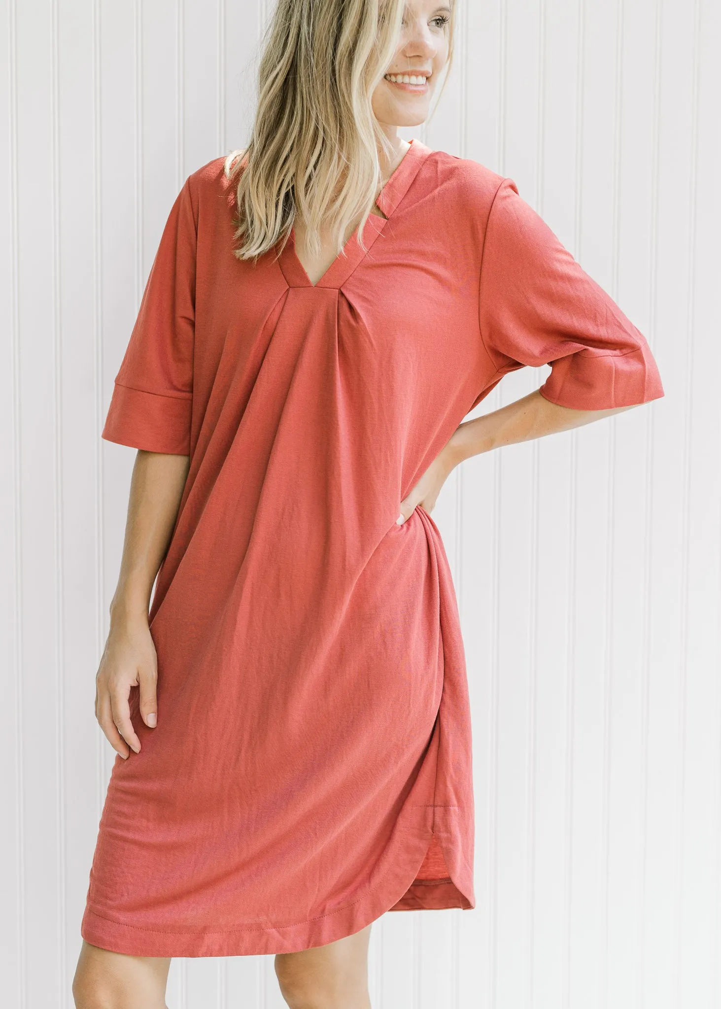 X Terracotta Notch Neck Dress