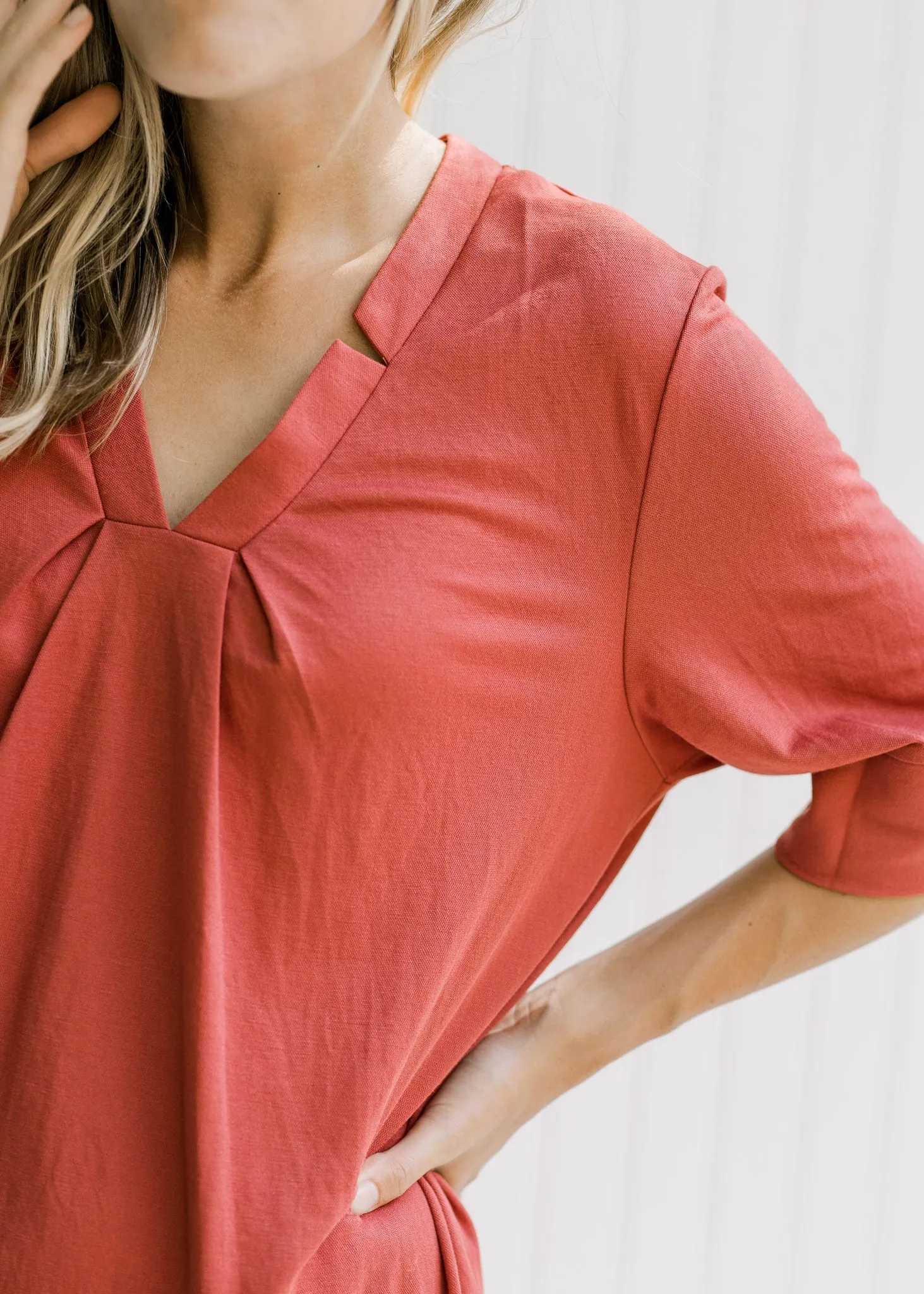 X Terracotta Notch Neck Dress