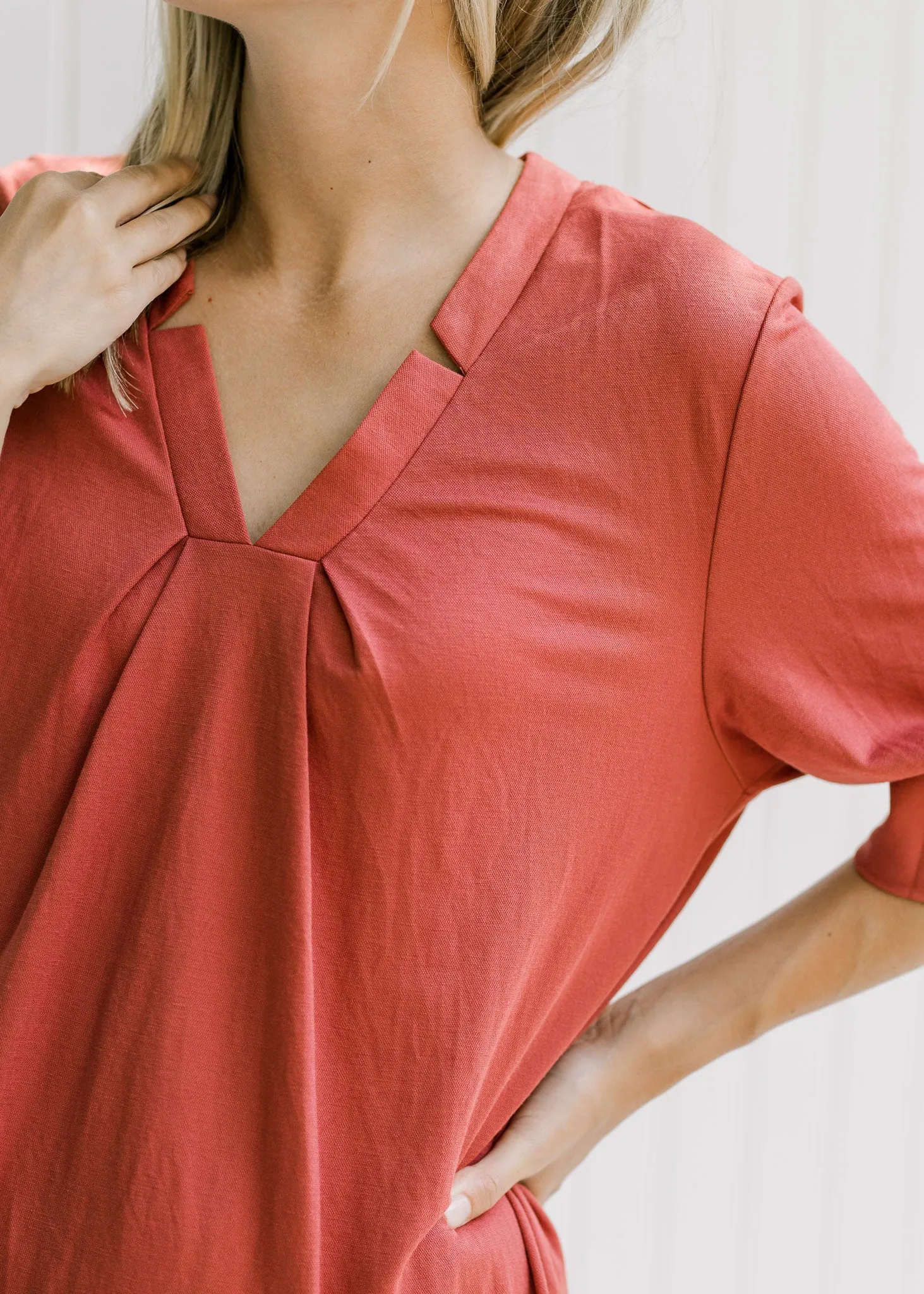 X Terracotta Notch Neck Dress