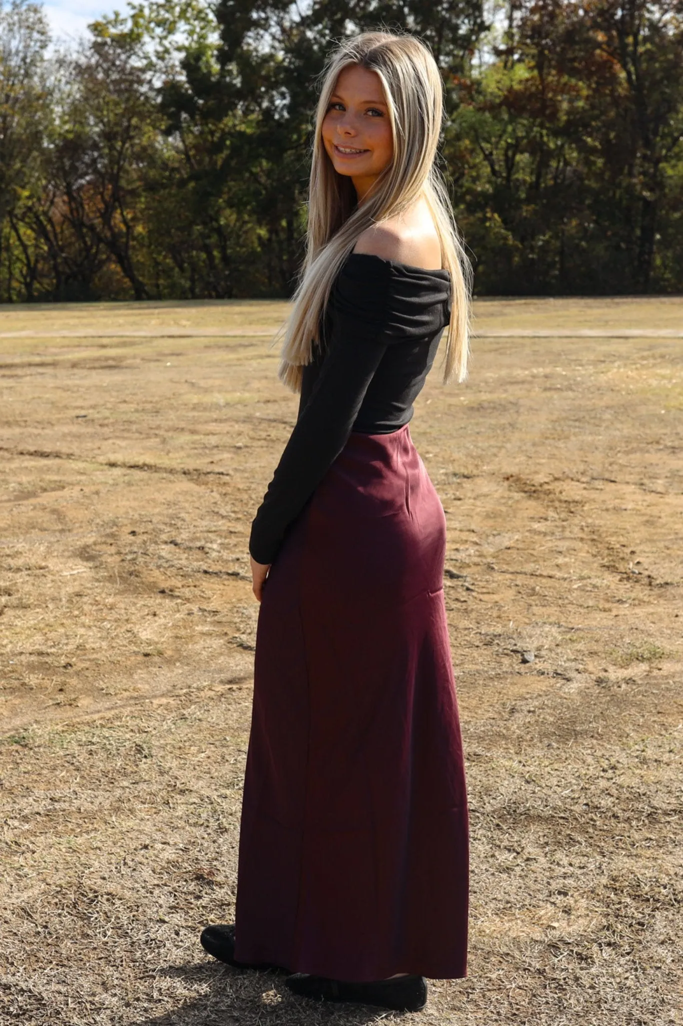 Z Supply: Europa Poly Sheen Skirt in Berry Wine