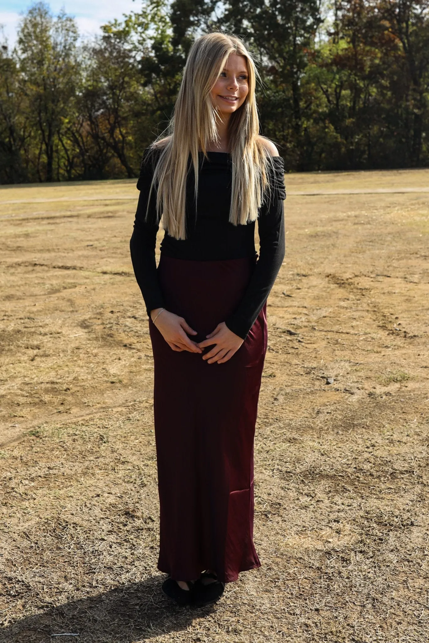 Z Supply: Europa Poly Sheen Skirt in Berry Wine